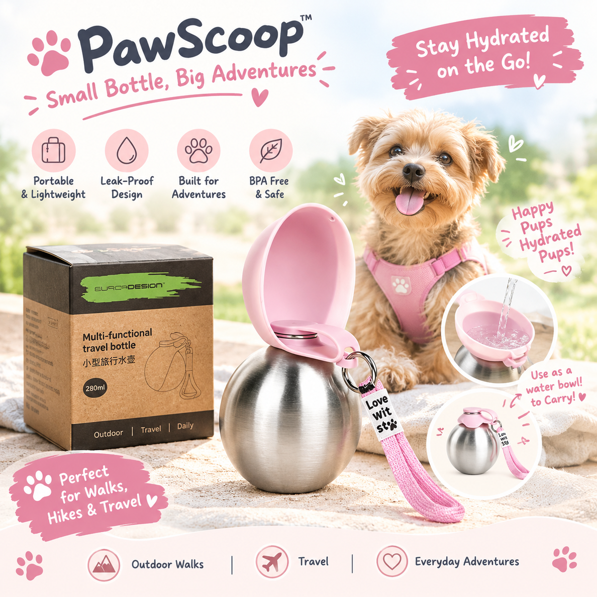 PawSip — The Pawsome 2 in 1 Travel Bottle ⭐