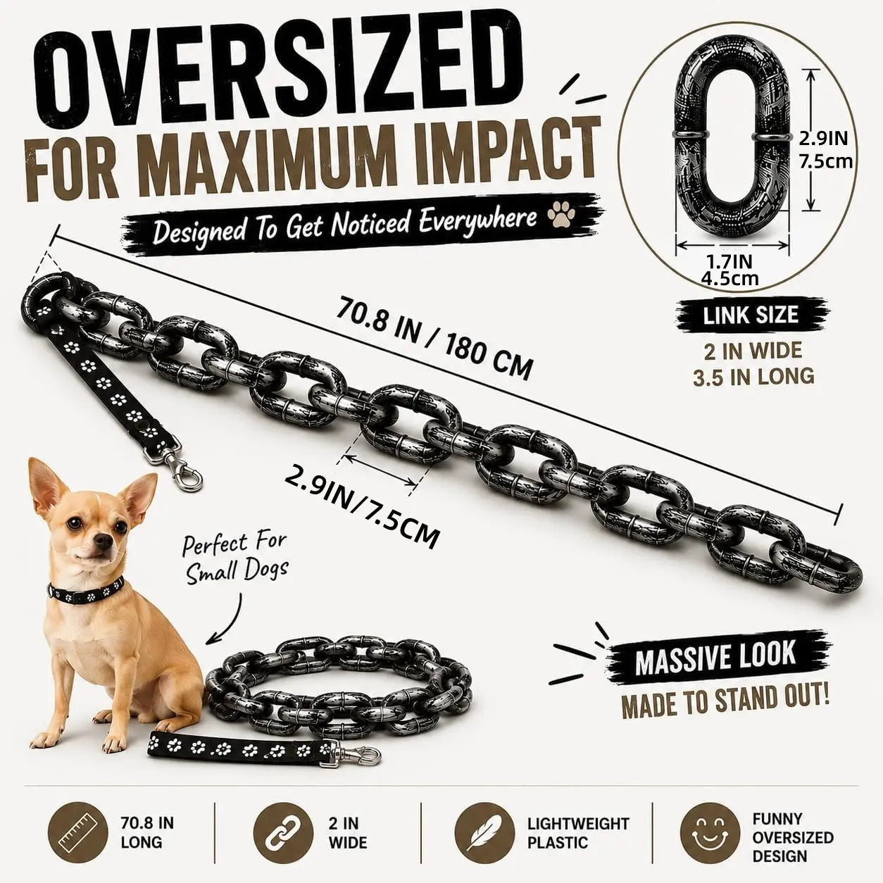 Stylish Plastic Chain Leash & Collar for Small Pets - Durable Control for Dogs & Cats
