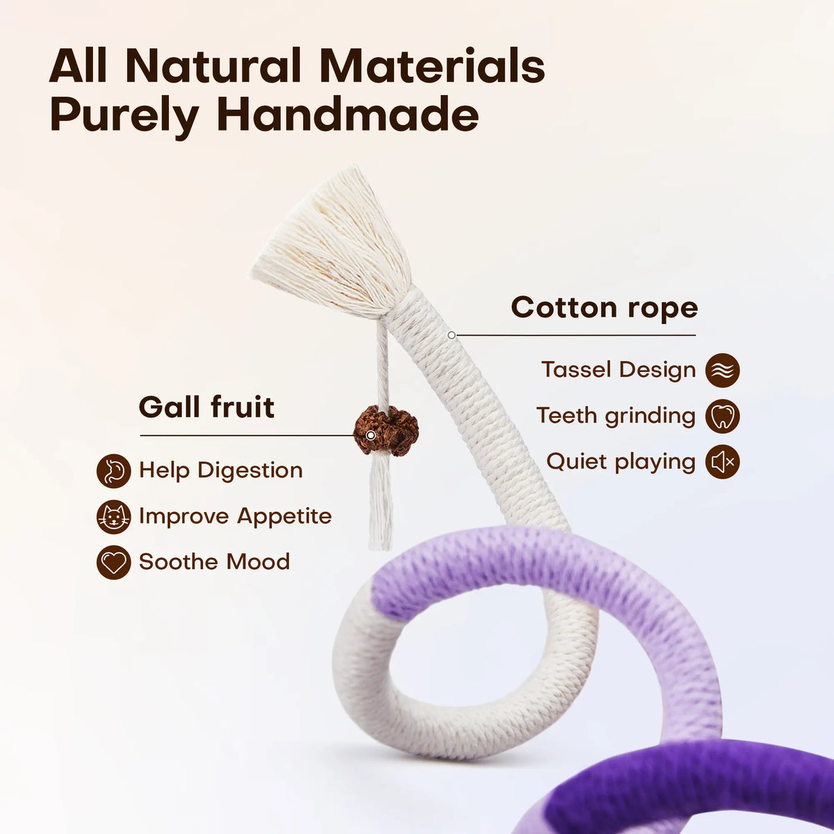 Potaroma 3-Pack Organic Cotton Snake Chew Ropes - Interactive Dental Care Toys for Kittens, Fresh Breath & Tartar Control, Perfect for Indoor Play