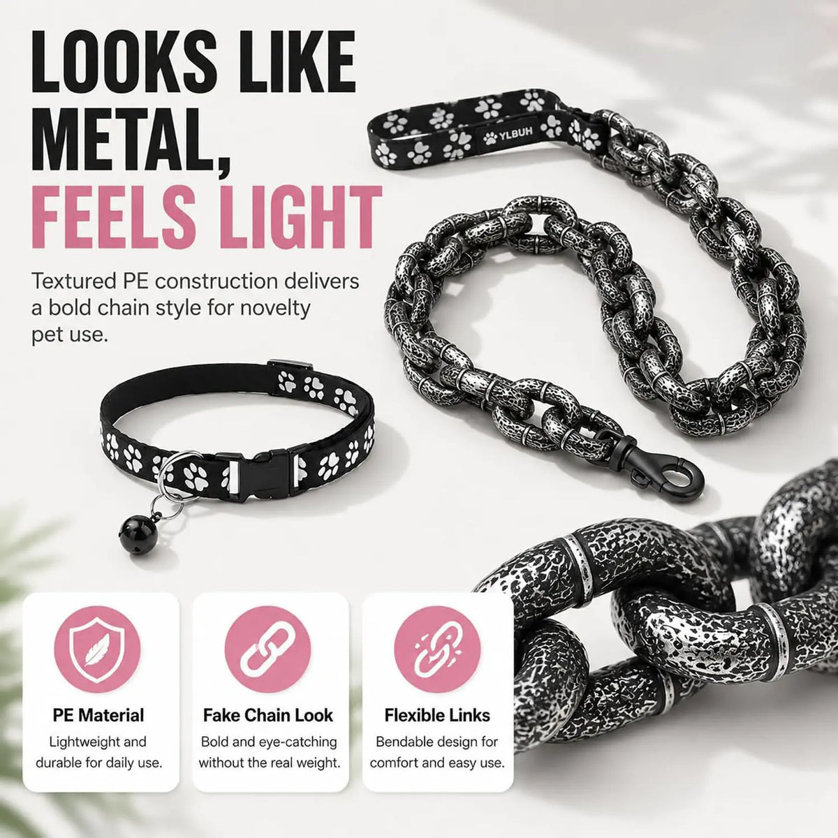 Stylish Plastic Chain Leash & Collar for Small Pets - Durable Control for Dogs & Cats
