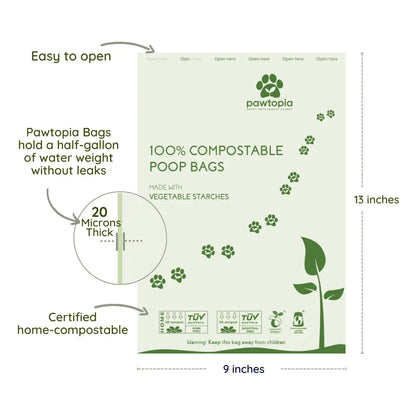 Pawtopia Eco-Friendly Home Compostable Dog Poop Bags - 480 Count Value Pack, Biodegradable & Leak Proof, Perfect for Dogs & Cats, Easy to Open, Give Back to the Planet!