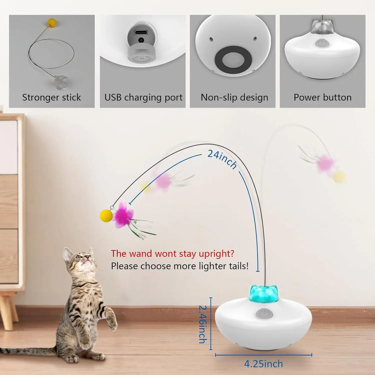 Exciting Oxawo Rechargeable Interactive Cat Tumbler Toy - 24-Inch Spinner with Butterfly Game & Customizable Tails for Endless Indoor Fun!