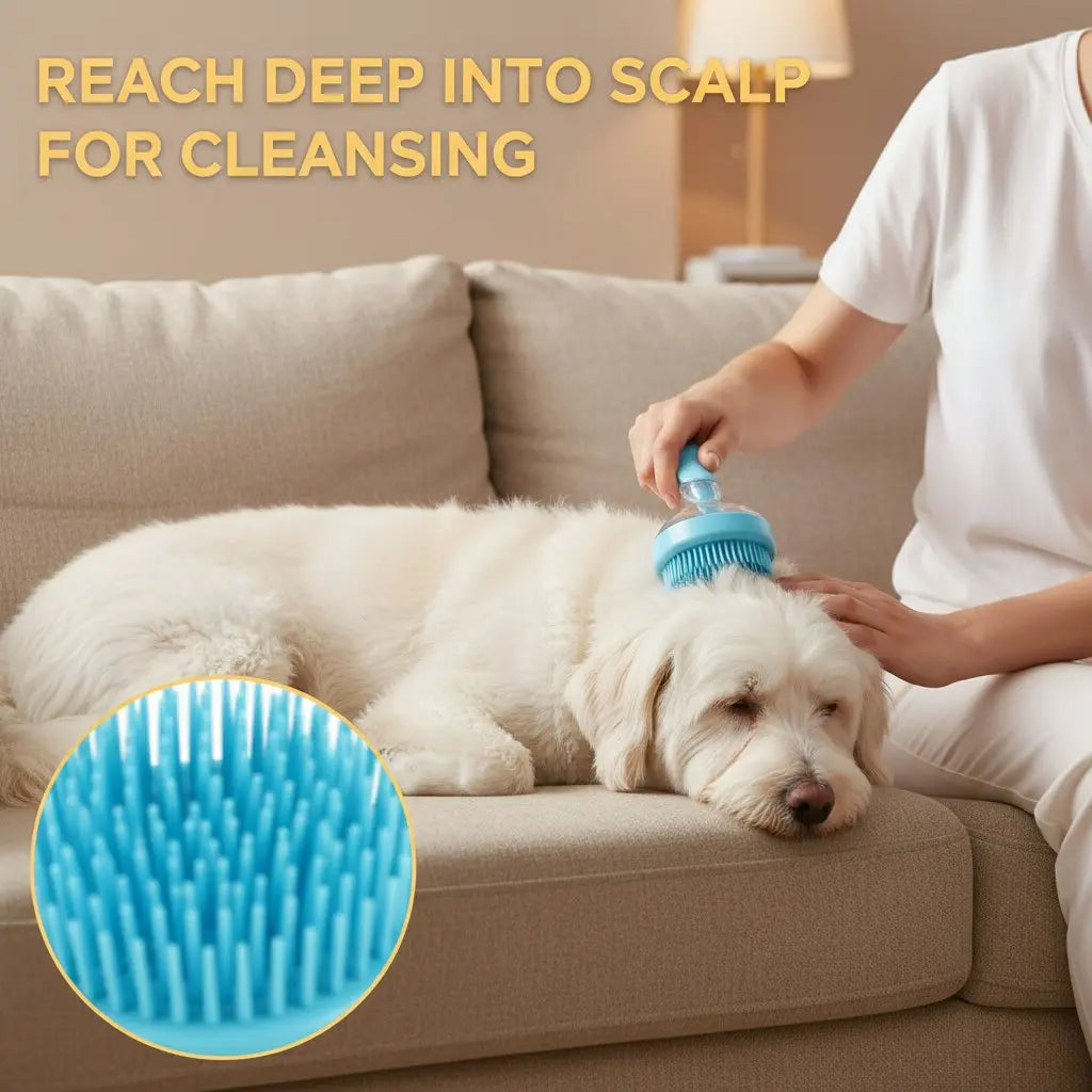2026 Universal 2-in-1 Pet Bath & Grooming Brush with Soap Dispenser - Gentle Massage Aid for Dogs & Cats, Enhances Beauty & Saves on Dry Shampoo