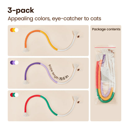 Potaroma 3-Pack Organic Cotton Snake Chew Ropes - Interactive Dental Care Toys for Kittens, Fresh Breath & Tartar Control, Perfect for Indoor Play