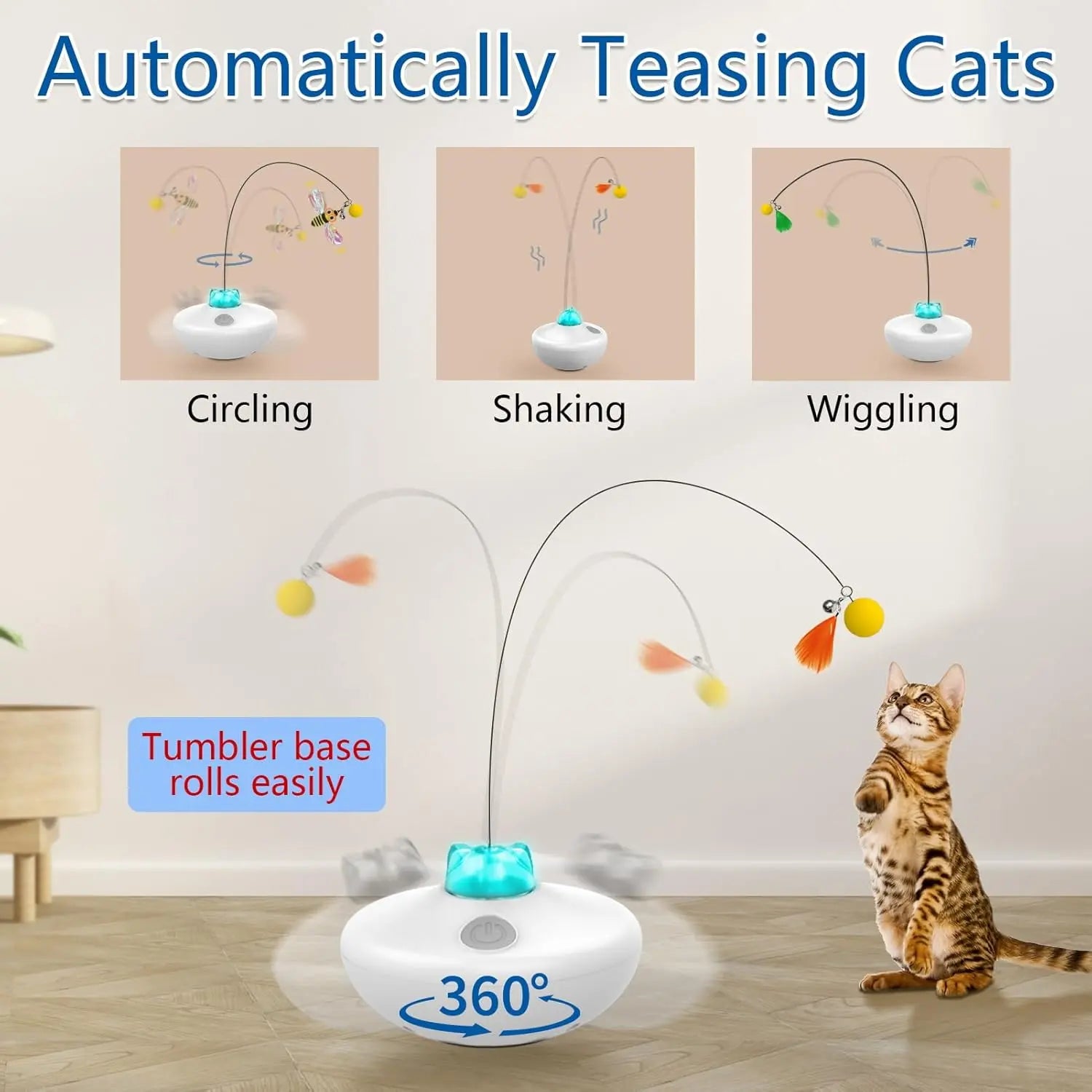 Exciting Oxawo Rechargeable Interactive Cat Tumbler Toy - 24-Inch Spinner with Butterfly Game & Customizable Tails for Endless Indoor Fun!