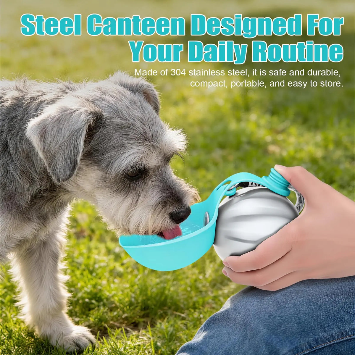 Lumikata 2-in-1 Portable Dog Water Bottle & Bowl - Leak-Proof Stainless Steel for Small Dogs, Perfect for Walks and Travel!