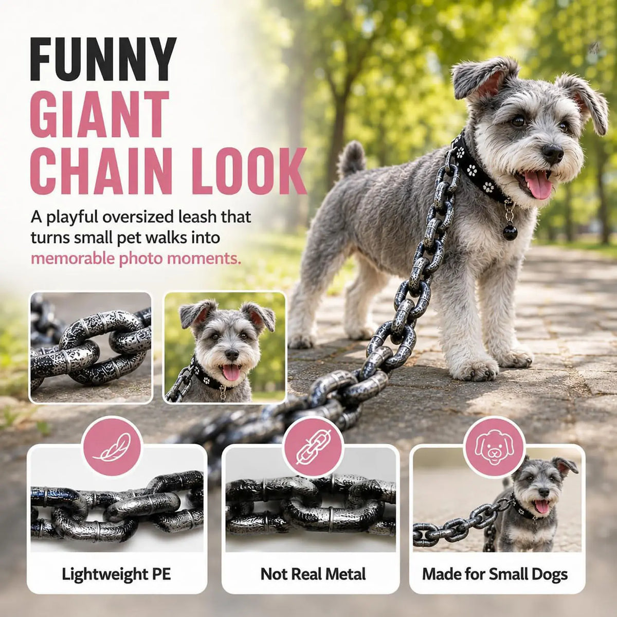Stylish Plastic Chain Leash & Collar for Small Pets - Durable Control for Dogs & Cats