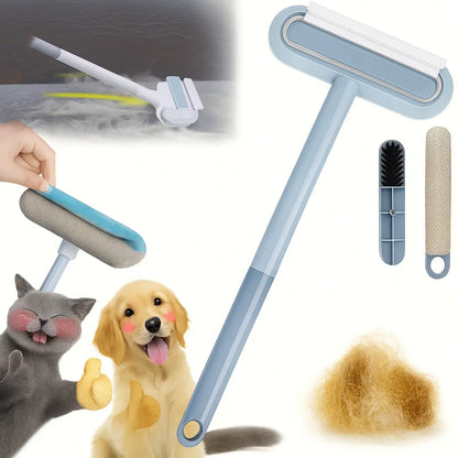 Eco-Friendly Upgraded Reusable Pet Hair Remover Brush - Lightweight, Compact Design with Extra-Long Handle & Flexible Bristles for Effortless Cleaning of Dog & Cat Hair on Furniture and Bedding