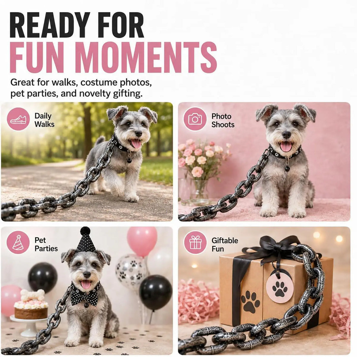 Stylish Plastic Chain Leash & Collar for Small Pets - Durable Control for Dogs & Cats