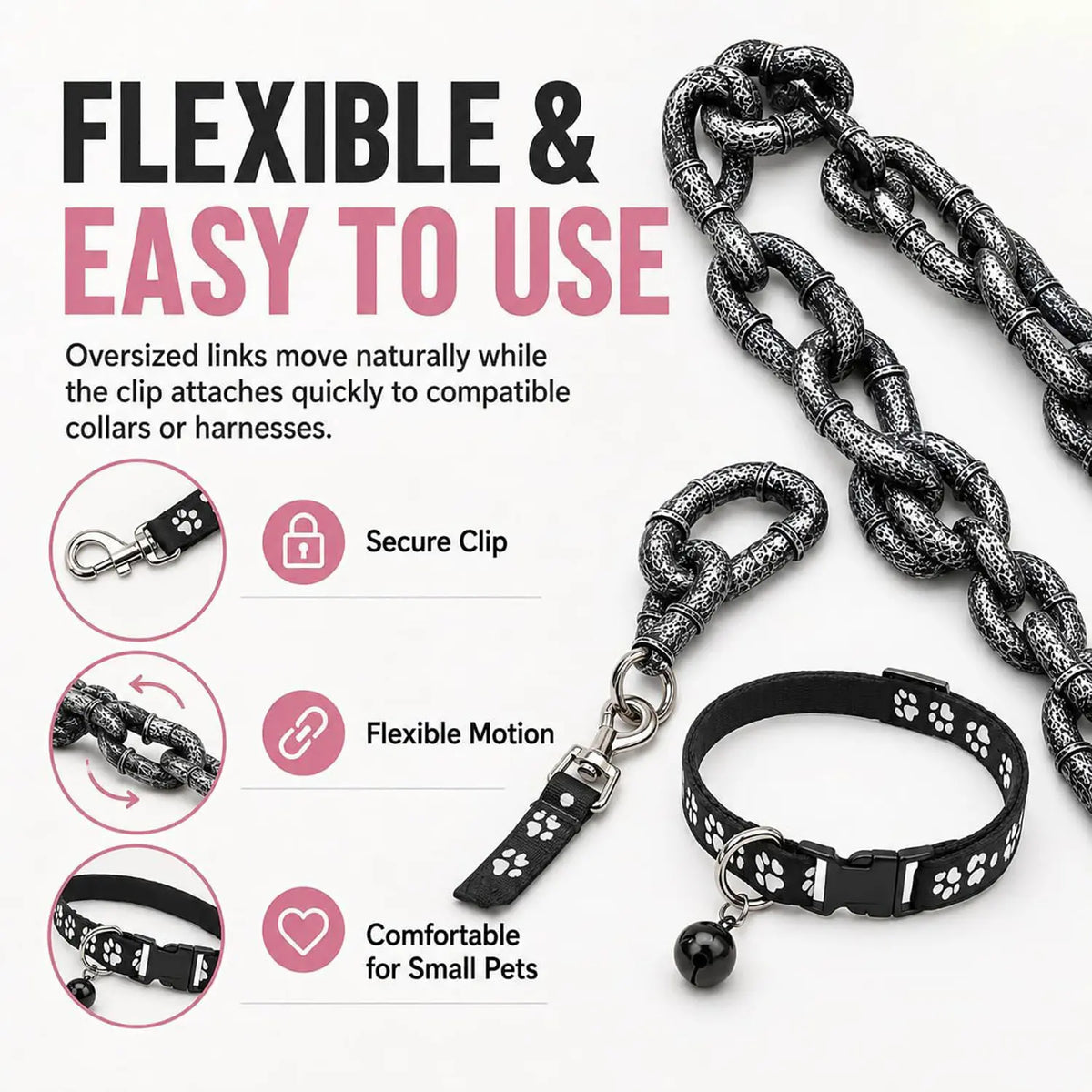 Stylish Plastic Chain Leash & Collar for Small Pets - Durable Control for Dogs & Cats