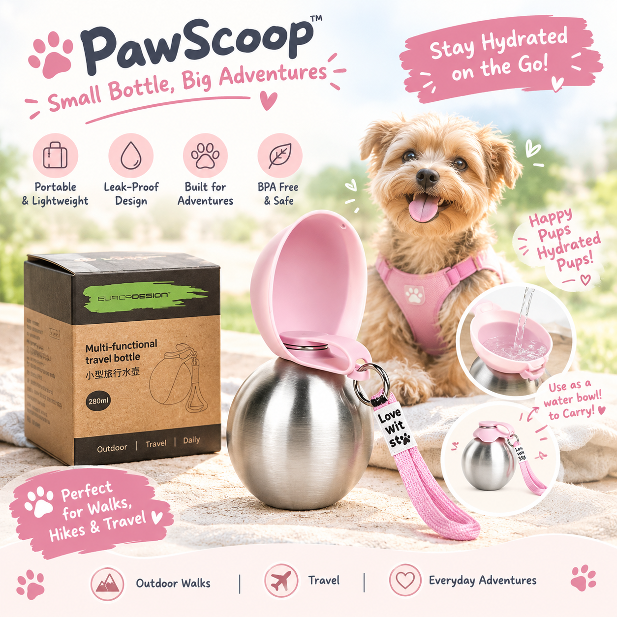 PawSip — The Pawsome 2 in 1 Travel Bottle ⭐