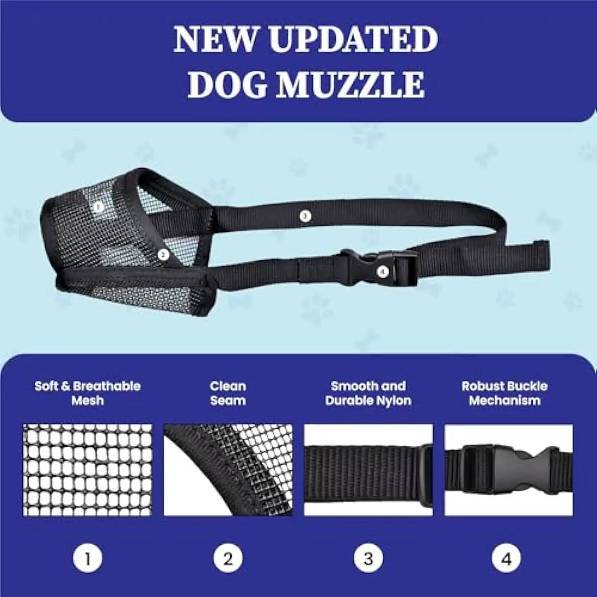 Back to School Adjustable Air Mesh Dog Muzzle - Prevent Biting, Licking & Chewing for All Dog Sizes