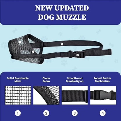 Back to School Adjustable Air Mesh Dog Muzzle - Prevent Biting, Licking & Chewing for All Dog Sizes