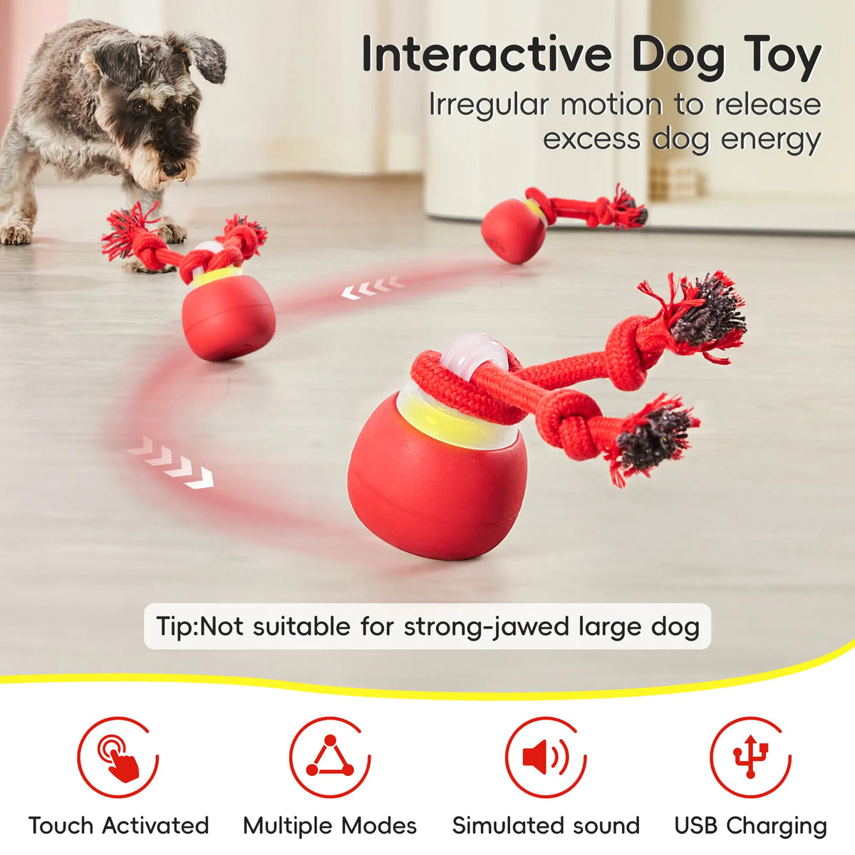 Potaroma Interactive Dog Ball Toy - Rechargeable Automatic Rolling Squeaky Ball for Indoor Fun & Training - Perfect for Small to Medium Breeds (Dark Red)