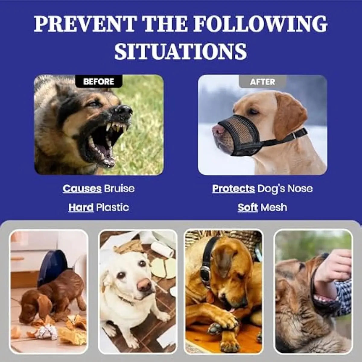Back to School Adjustable Air Mesh Dog Muzzle - Prevent Biting, Licking & Chewing for All Dog Sizes