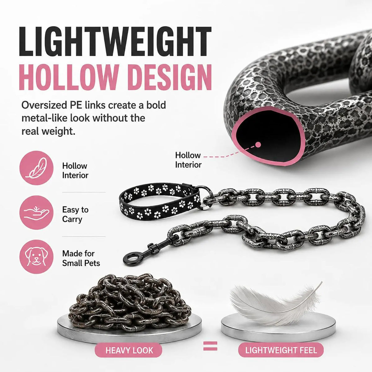 Stylish Plastic Chain Leash & Collar for Small Pets - Durable Control for Dogs & Cats