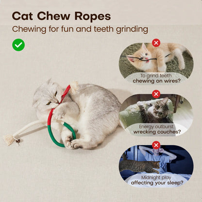 Potaroma 3-Pack Organic Cotton Snake Chew Ropes - Interactive Dental Care Toys for Kittens, Fresh Breath & Tartar Control, Perfect for Indoor Play