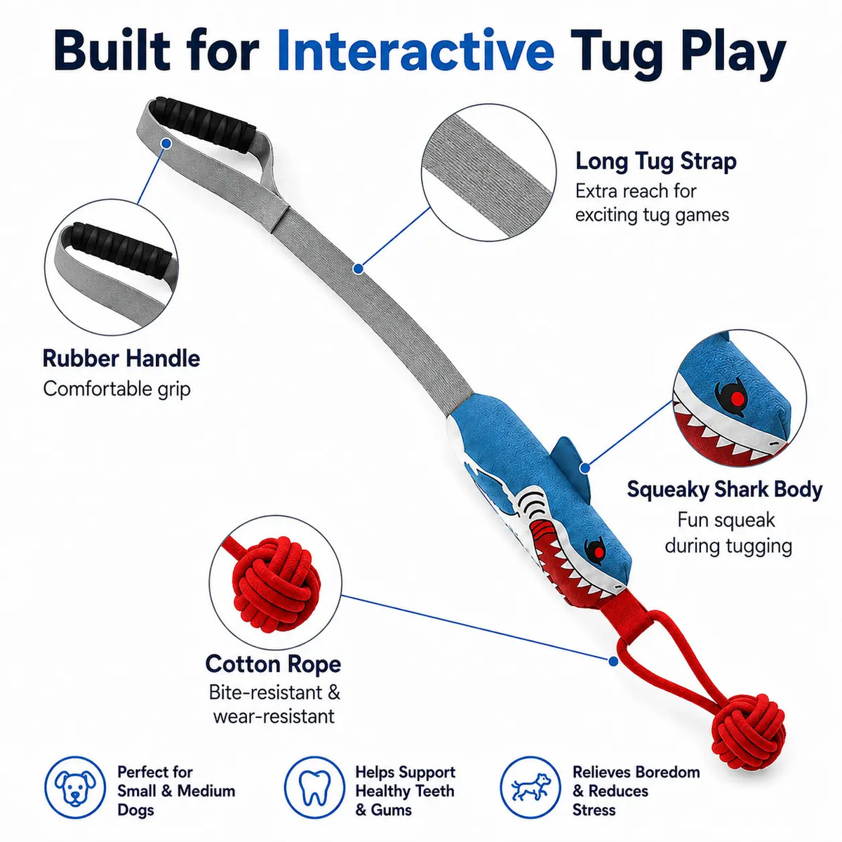 Kawiwi Interactive Dog Tug Toy, (Interactive Only • Not a Chew Toy • No Unattended Play)Tug of War Tough Squeaky Dog Rope Toys Teeth Cleaning, Conserve Dog'S Energy and Strengthen Bond with Master for Outdoor & Indoor Playtime for Small & Medium Dogs